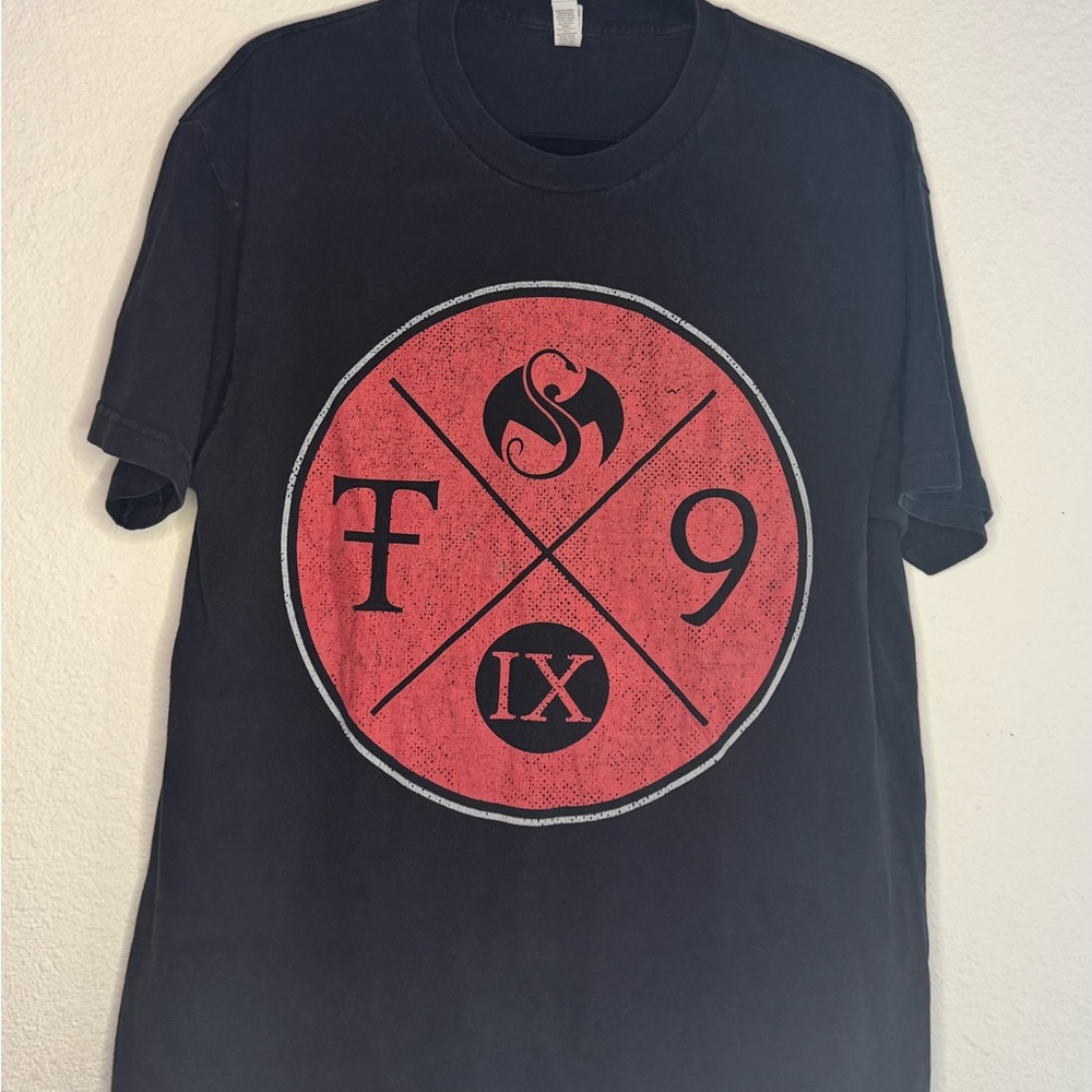Strange Music Logo Black T-Shirt with Red Graphic